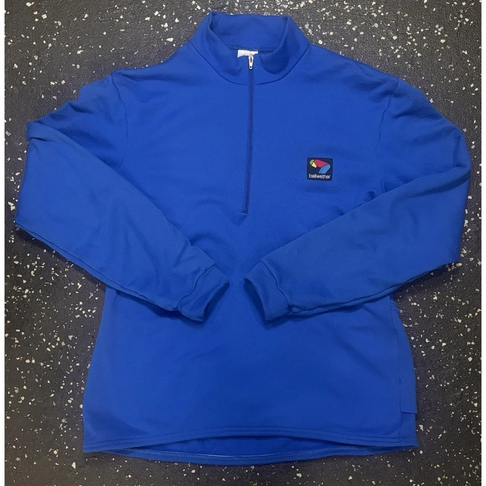 Bellwether Blue Quarter Zip Pullover Cycling Jacket USA Made Slim Medium Bycicle
